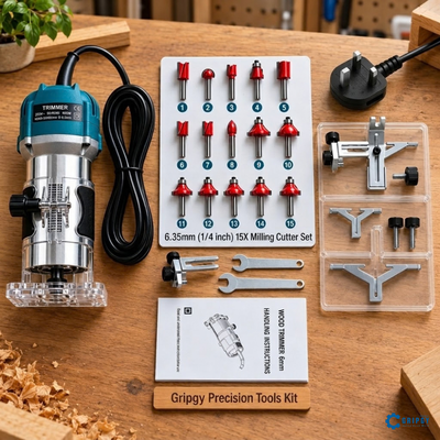 Gripgy™ Palm Router with 15 (1/4") Router Bits