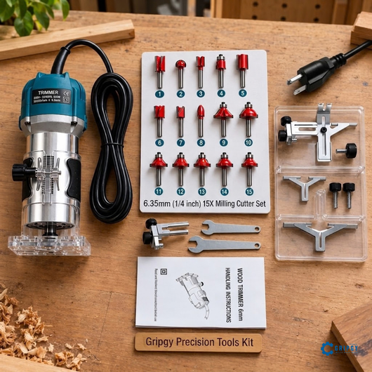 Gripgy™ Palm Router with 15 (1/4") Router Bits